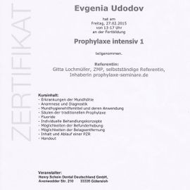 Zertifikat, Prophylaxe intensiv-1-Frau Udodov