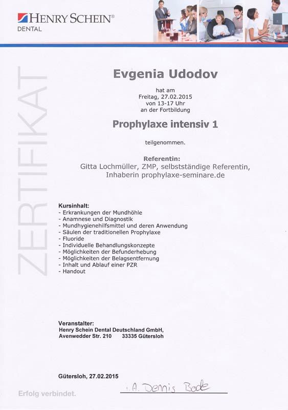 Zertifikat, Prophylaxe intensiv-1-Frau Udodov