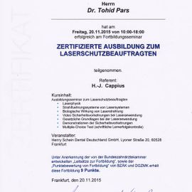 Dr. Tohid Pars, Ausbildung zum Laserschutzbeauftragten