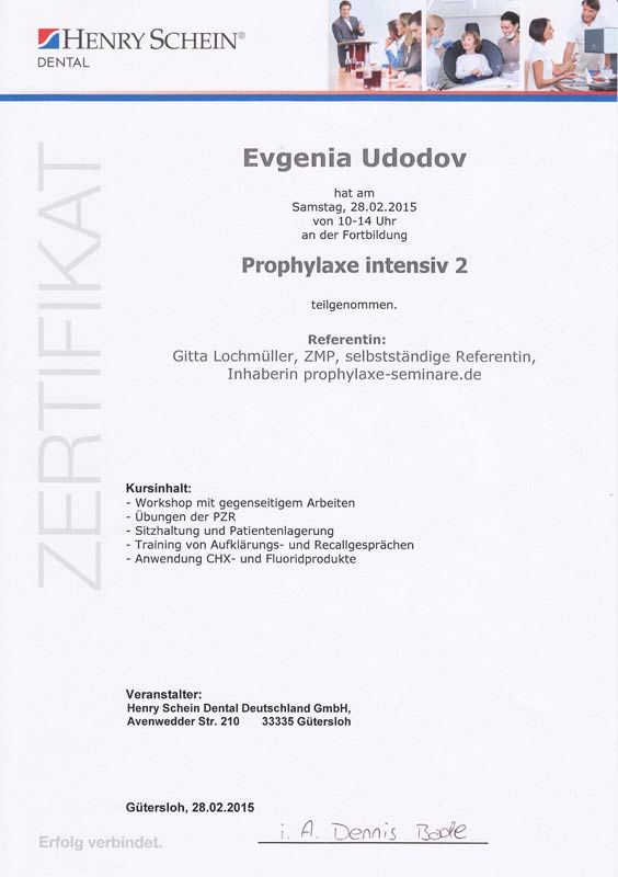 Zertifikat, Prophylaxe intensiv-2-Frau Udodov