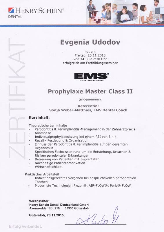 Fortbildungsdiplom, Prophylaxe Master Class-II